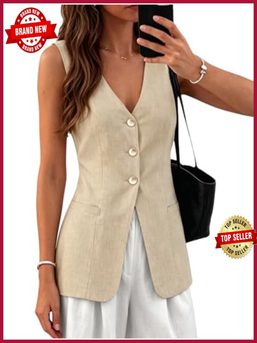 Linen Blend Sleeveless Vest Blazer Business Casual Lightweight